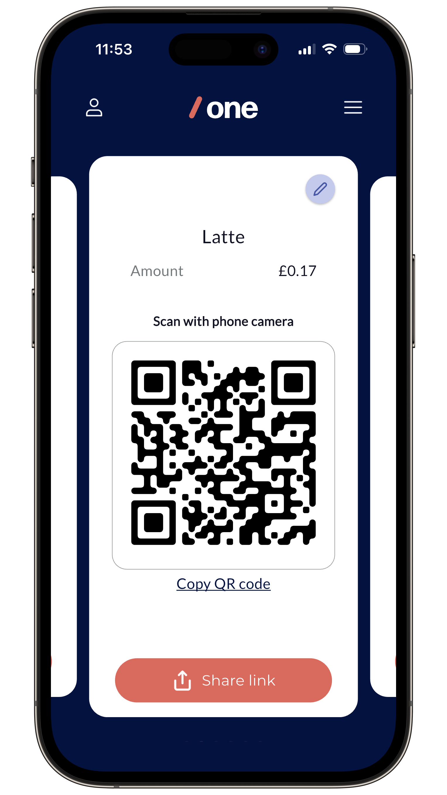 One app payment link interface